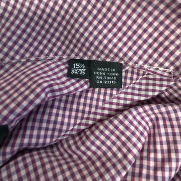 Boss Hugo Boss Pink Blue Purple Mini Check LS Classic Dress Shirt Sz 15.5 34/35 - Picture 5 of 11
